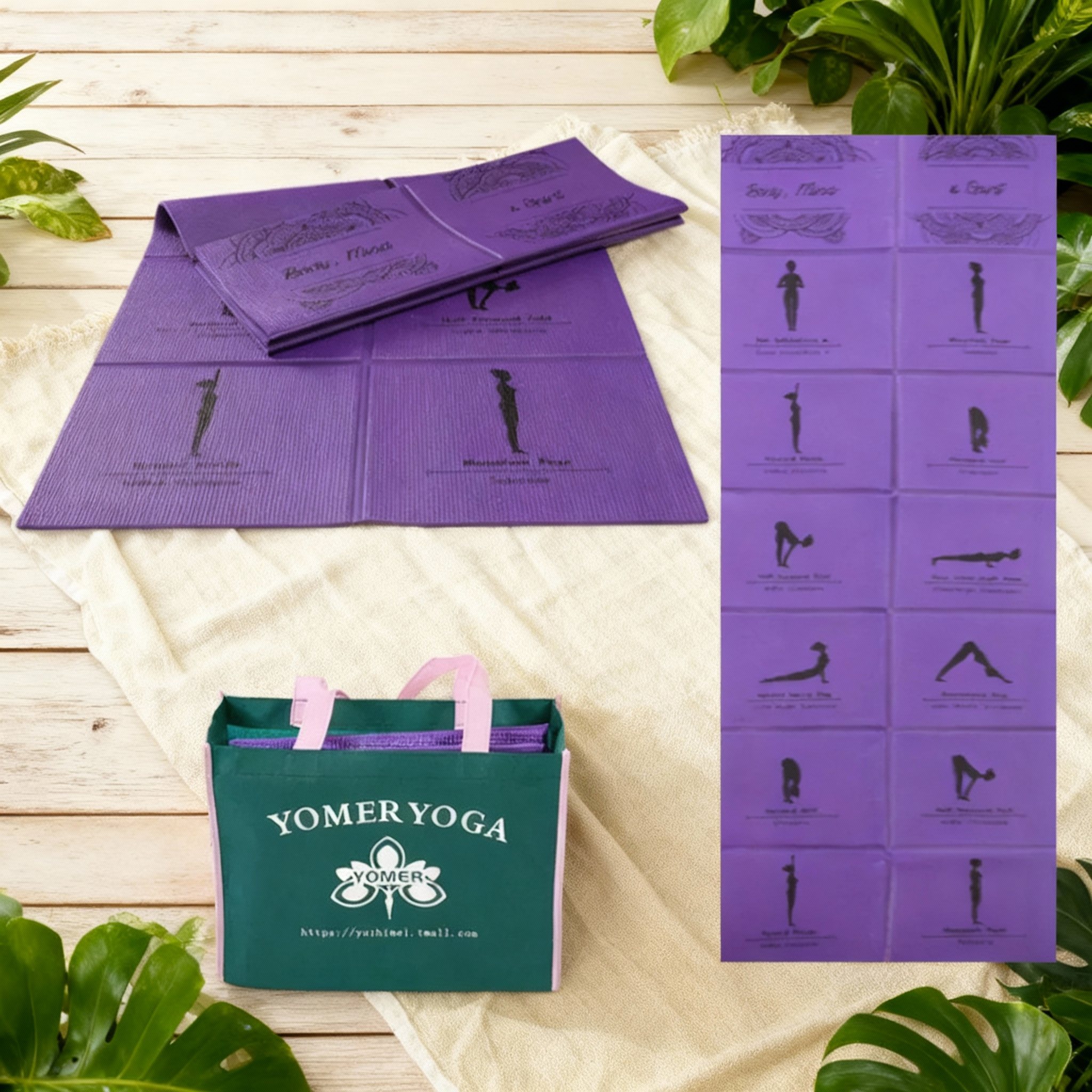 Yoga Faltmatte mit Asanas Violett