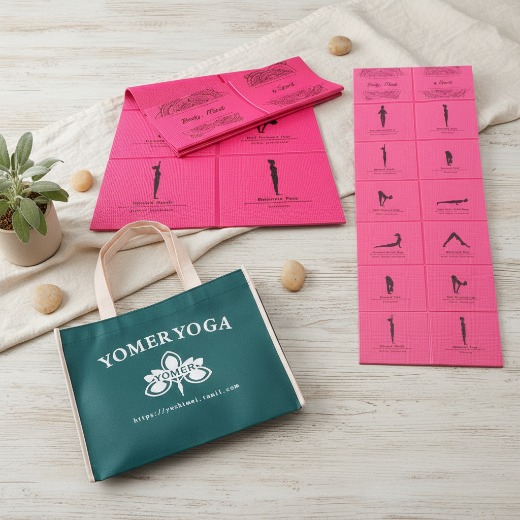 Yoga Faltmatte mit Asanas Pink