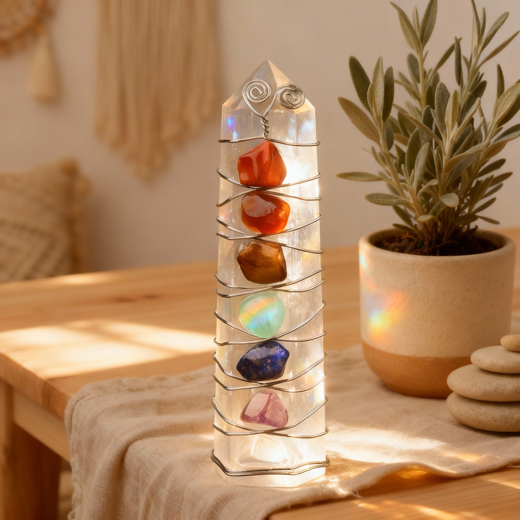 Selenit Chakra Turm - Klarheit & Energiefluss