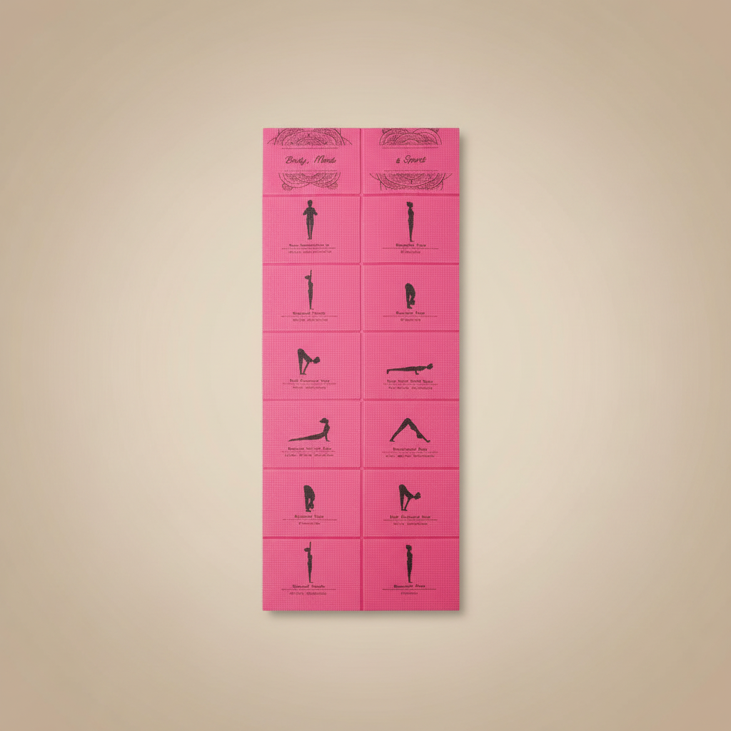 Yoga Faltmatte mit Asanas Pink